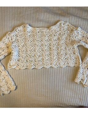 Free People Ivory Crochet Open-Knit Top